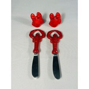 Vintage Lobster Crab Mini Salt Pepper Shaker Knife Spreader Set